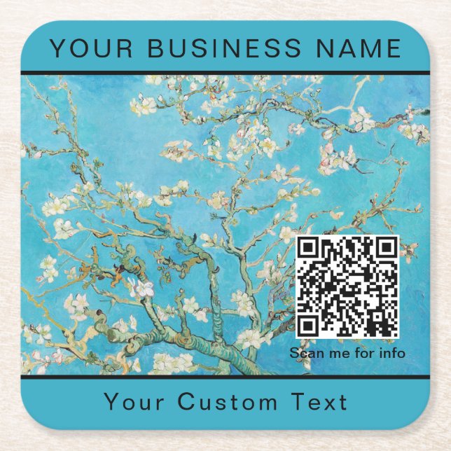 Vincent Van Gogh - Almond Blossom QR-Code Rechteckiger Pappuntersetzer (Vorderseite)