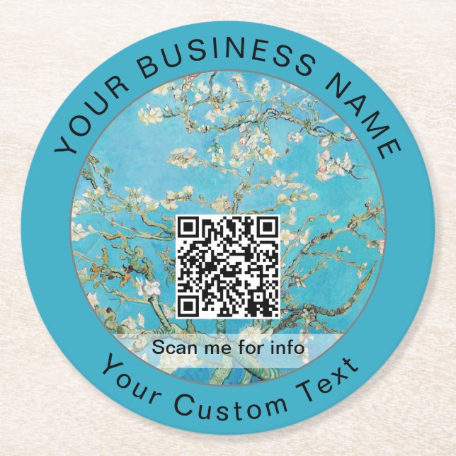 Vincent Van Gogh - Almond Blossom QR-Code Runder Pappuntersetzer (Vorderseite)