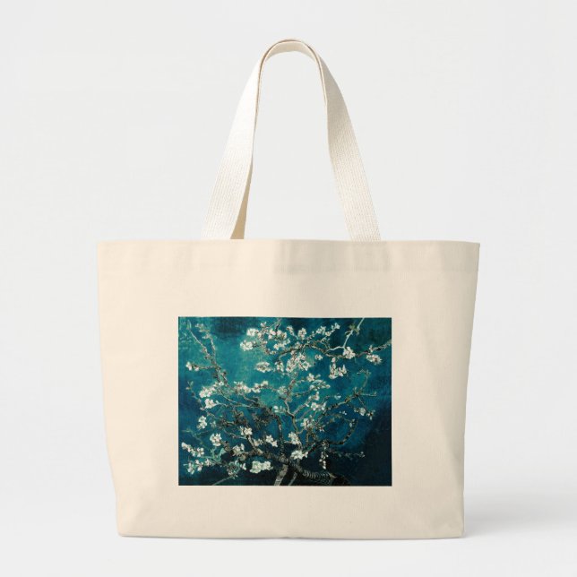 Vincent Van Gogh Almond Blossoms Dark Aquamarin Jumbo Stoffbeutel (Vorne)