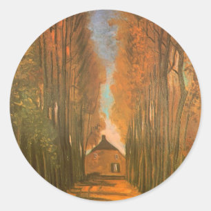 Vincent van Gogh - Avenue of Poplars im Herbst Runder Aufkleber