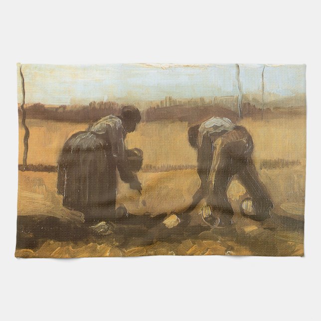 Vincent van Gogh - Bauern, die Kartoffeln anpflanz Geschirrtuch (Horizontal)