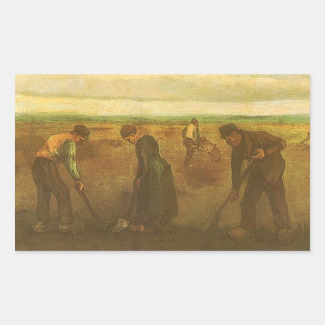 Vincent van Gogh - Bauern, die Kartoffeln anpflanz Rechteckiger Aufkleber (Vorderseite)