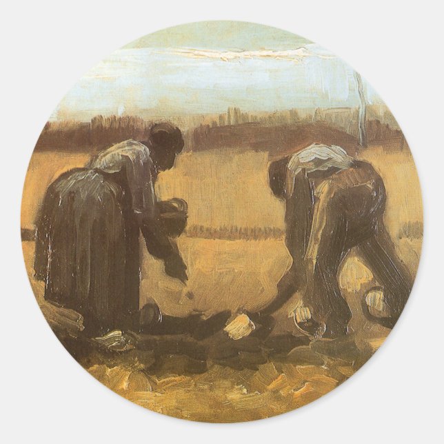 Vincent van Gogh - Bauern, die Kartoffeln anpflanz Runder Aufkleber (Vorderseite)