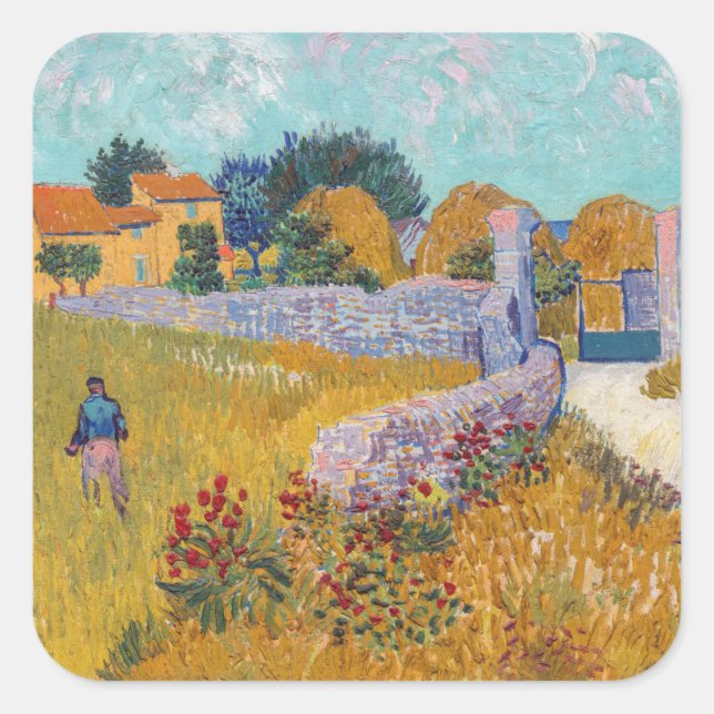 Vincent van Gogh - Bauernhof in der Provence Quadratischer Aufkleber (Vorderseite)