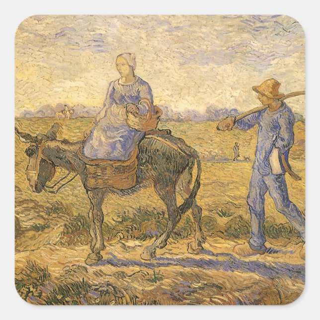 Vincent van Gogh - Bauernpaar arbeiten gehen Quadratischer Aufkleber (Vorderseite)