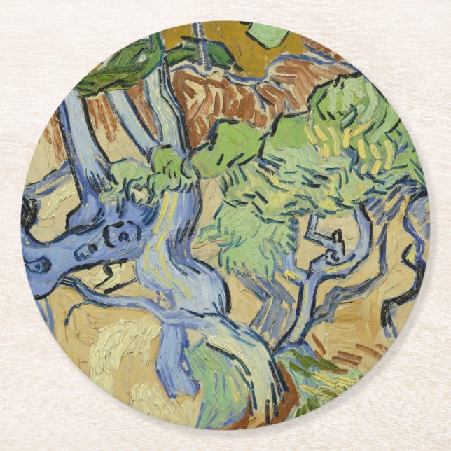 Vincent van Gogh - Baumwurzeln Runder Pappuntersetzer (Vorderseite)