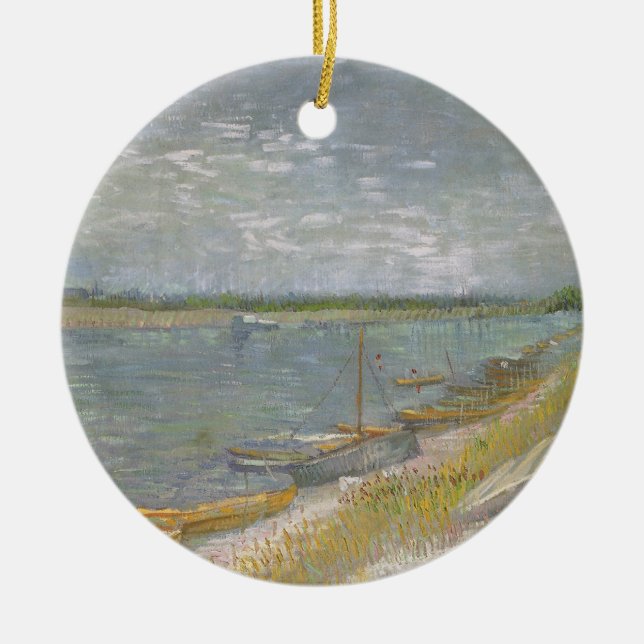 Vincent van Gogh - Blick auf den Fluss w Ruderboot Keramik Ornament (Vorne)