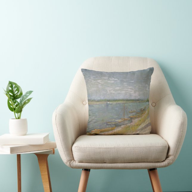 Vincent van Gogh - Blick auf den Fluss w Ruderboot Kissen (Stuhl )
