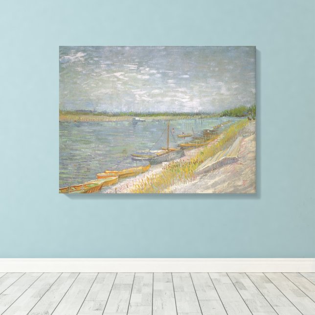 Vincent van Gogh - Blick auf den Fluss w Ruderboot Leinwanddruck (Insitu (Holzboden))