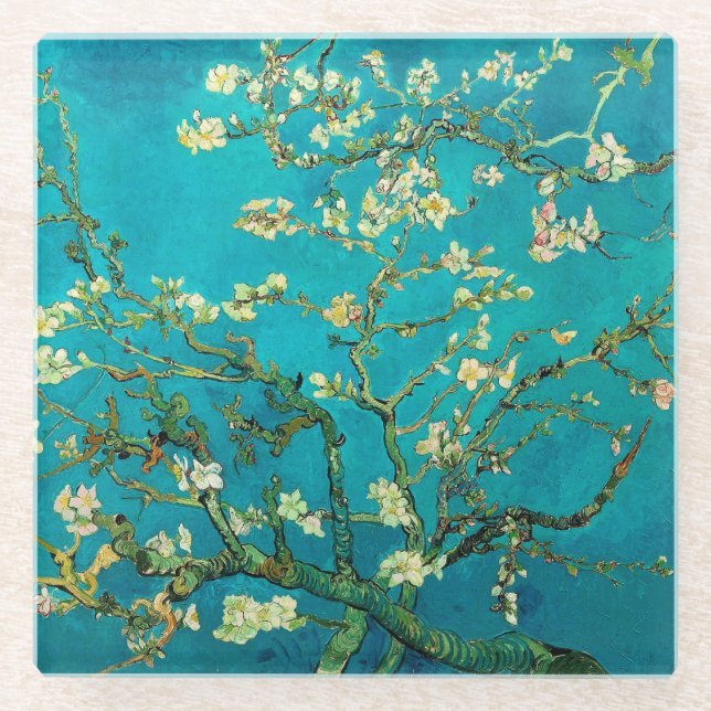 Vincent Van Gogh Blossoming Almond Tree Floral Art Glasuntersetzer (Vorderseite)