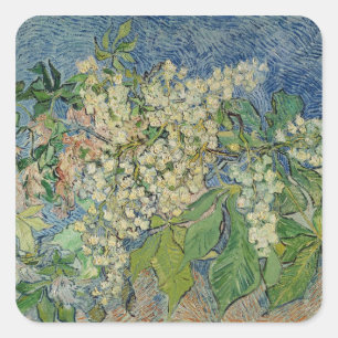 Vincent van Gogh Blühende Kastanienzweige Quadratischer Aufkleber