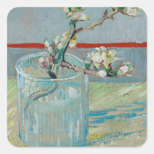 Vincent Van Gogh - blühende Zweigniederlassung aus Quadratischer Aufkleber