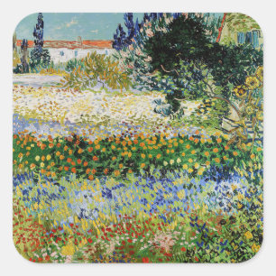Vincent van Gogh - Blühender Garten Quadratischer Aufkleber