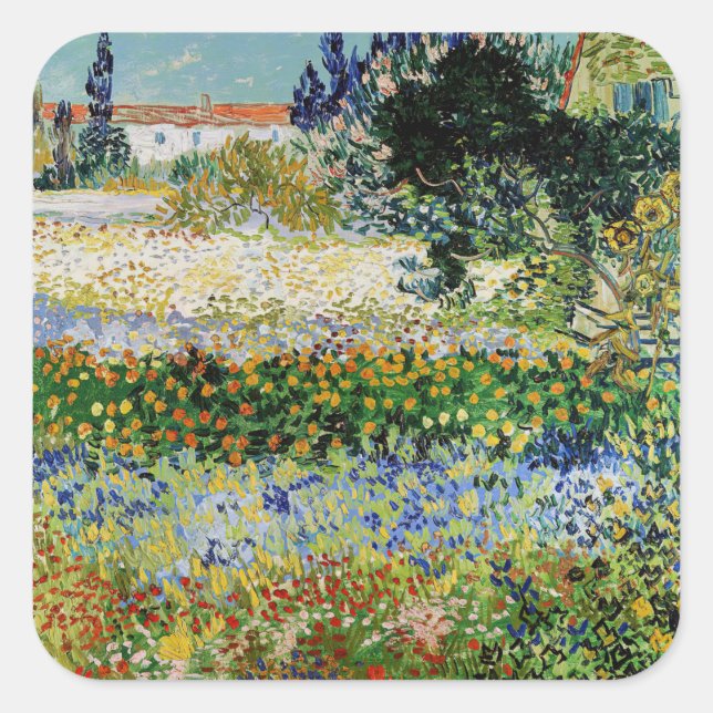 Vincent van Gogh - Blühender Garten Quadratischer Aufkleber (Vorderseite)