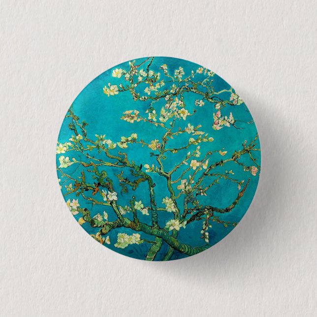 Vincent Van Gogh Blühender Mandelbaum Florale Kuns Button (Vorderseite)