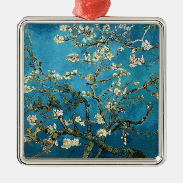 Vincent van Gogh, blühender Mandelbaum Ornament Aus Metall (Vorne)