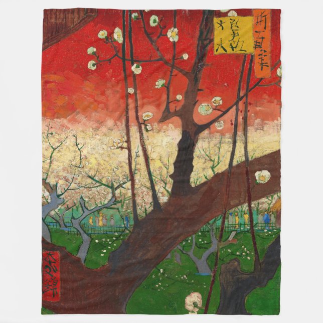 Vincent van Gogh - Blühender Pflaumenbaumgarten Fleecedecke (Vorderseite)