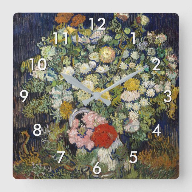 Vincent van Gogh - Bouquet der Blume in einer Vase Quadratische Wanduhr (Vorderseite)