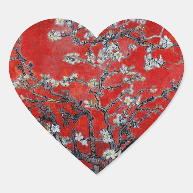 Vincent van Gogh Branchen mit Almond Blossom Herz-Aufkleber (Vorderseite)