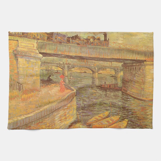 Vincent van Gogh Brücken über die Seine Asnieres Geschirrtuch (Horizontal)