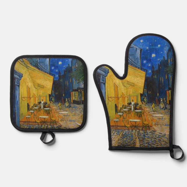 Vincent van Gogh - Café Terrasse am Abend Ofenhandschuh & Topflappen-Set (Vorderseite)