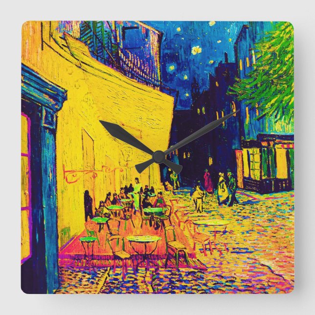 Vincent Van Gogh - Café Terrasse am Night Pop Quadratische Wanduhr (Vorderseite)