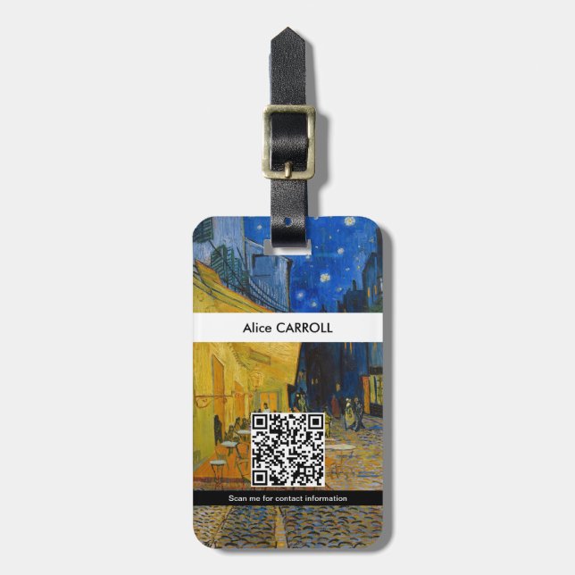Vincent van Gogh - Cafe Terrasse bei Nacht - QR-Co Gepäckanhänger (Vorderseite vertikal)