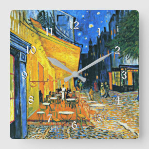 Vincent Van Gogh: Café Terrasse, berühmte Kunstw Quadratische Wanduhr