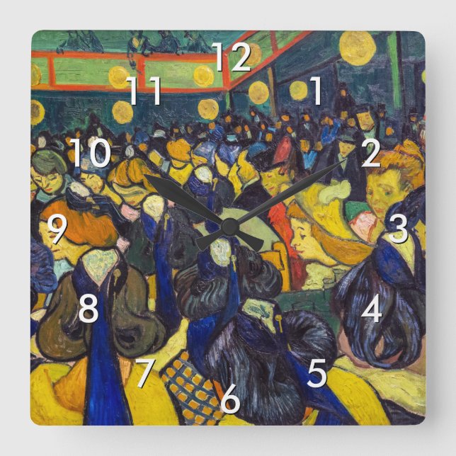 Vincent van Gogh - Der Ballsaal in Arles Quadratische Wanduhr (Vorderseite)