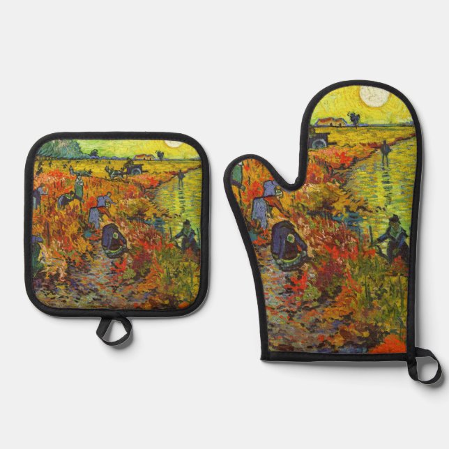 Vincent van Gogh - Der rote Weingarten Ofenhandschuh & Topflappen-Set (Vorderseite)