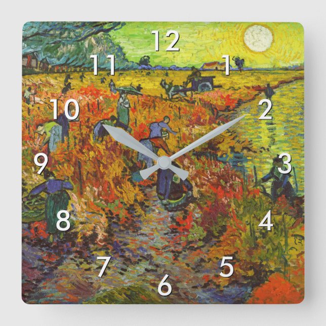 Vincent van Gogh - Der rote Weingarten Quadratische Wanduhr (Vorderseite)