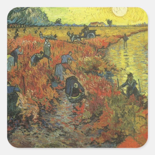 Vincent van Gogh - Der rote Weingarten Quadratischer Aufkleber (Vorderseite)