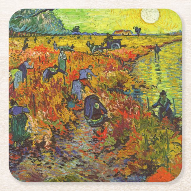 Vincent van Gogh - Der rote Weingarten Rechteckiger Pappuntersetzer (Vorderseite)