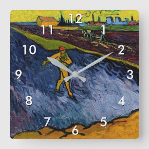 Vincent van Gogh - Der Sämann: Stadtrand von Arles Quadratische Wanduhr