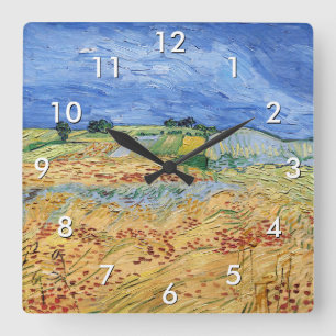 Vincent van Gogh - Die Felder / Ebene bei Auvers Quadratische Wanduhr