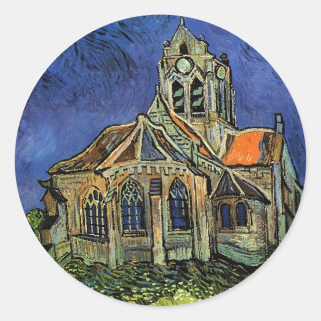 Vincent van Gogh - Die Kirche von Auvers Runder Aufkleber (Vorderseite)