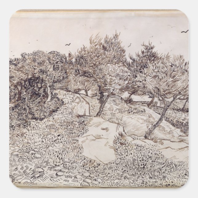 Vincent van Gogh | Die Olivenbäume Quadratischer Aufkleber (Vorderseite)