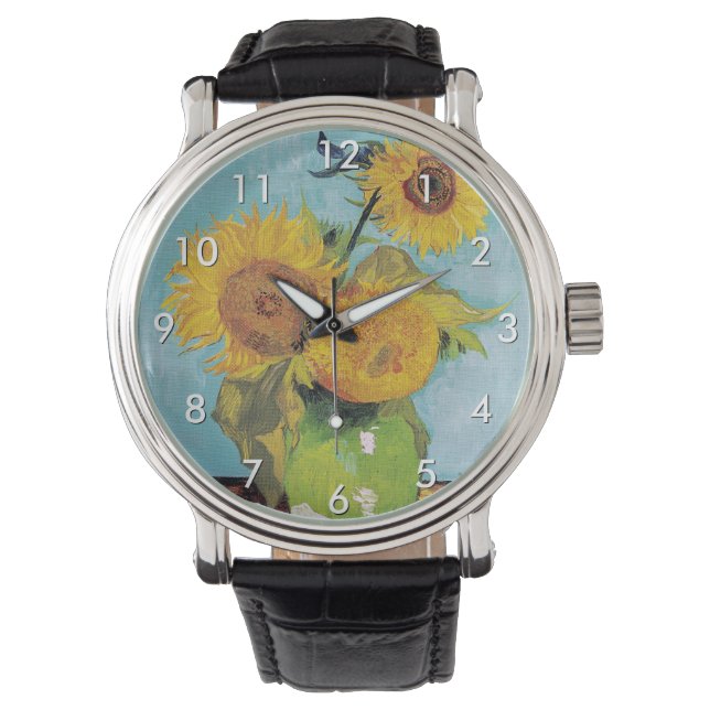 Vincent Van Gogh - Drei Sonnenblumen in einer Vase Armbanduhr (Vorderseite)