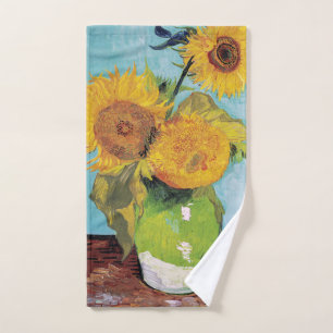 Vincent Van Gogh - Drei Sonnenblumen in einer Vase Badhandtuch Set