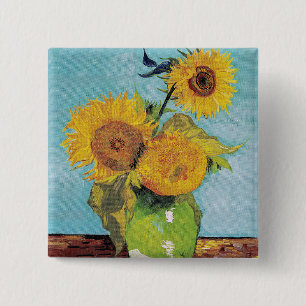 Vincent Van Gogh - Drei Sonnenblumen in einer Vase Button