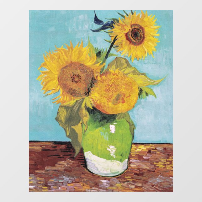 Vincent Van Gogh - Drei Sonnenblumen in einer Vase Fensteraufkleber (Blatt)