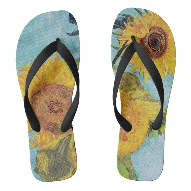 Vincent Van Gogh - Drei Sonnenblumen in einer Vase Flip Flops (Fußbett)