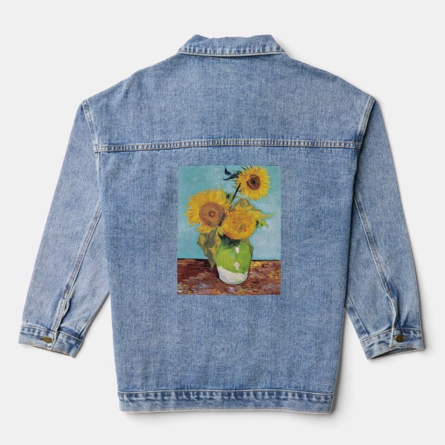 Vincent Van Gogh - Drei Sonnenblumen in einer Vase Jeansjacke (Rückseite)