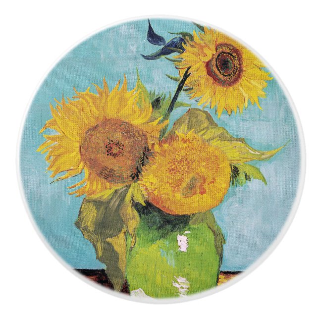 Vincent Van Gogh - Drei Sonnenblumen in einer Vase Keramikknauf (Vorderseite)