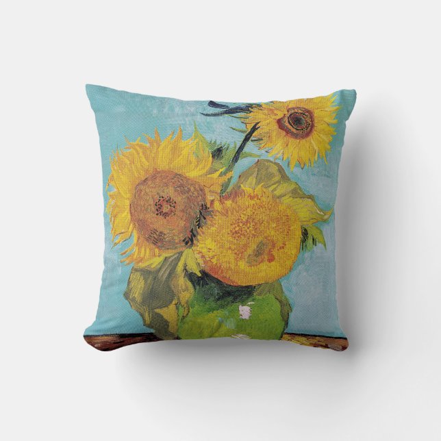 Vincent Van Gogh - Drei Sonnenblumen in einer Vase Kissen (Vorderseite)