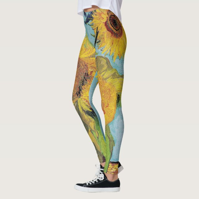 Vincent Van Gogh - Drei Sonnenblumen in einer Vase Leggings (Links)