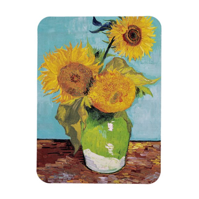 Vincent Van Gogh - Drei Sonnenblumen in einer Vase Magnet (Vertikal)