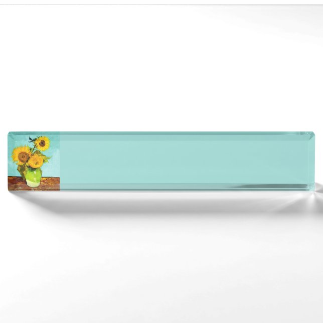 Vincent Van Gogh Drei Sonnenblumen in einer Vase Namensplakette (Vorderseite)