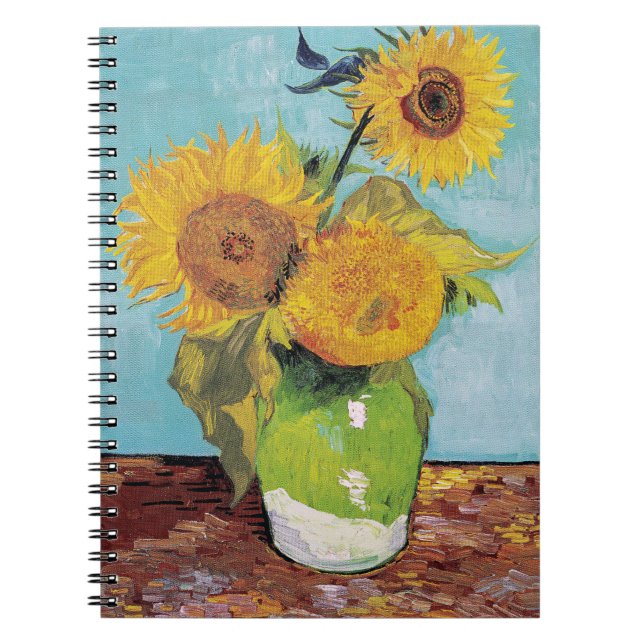 Vincent Van Gogh - Drei Sonnenblumen in einer Vase Notizblock (Vorderseite)