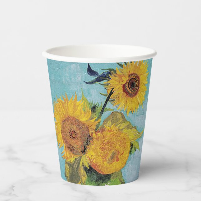 Vincent Van Gogh - Drei Sonnenblumen in einer Vase Pappbecher (Vorderseite)